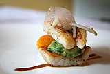 23 kinki with puree of zucchini and pumpkin with fresh tomato foam and bean sprouts.jpg